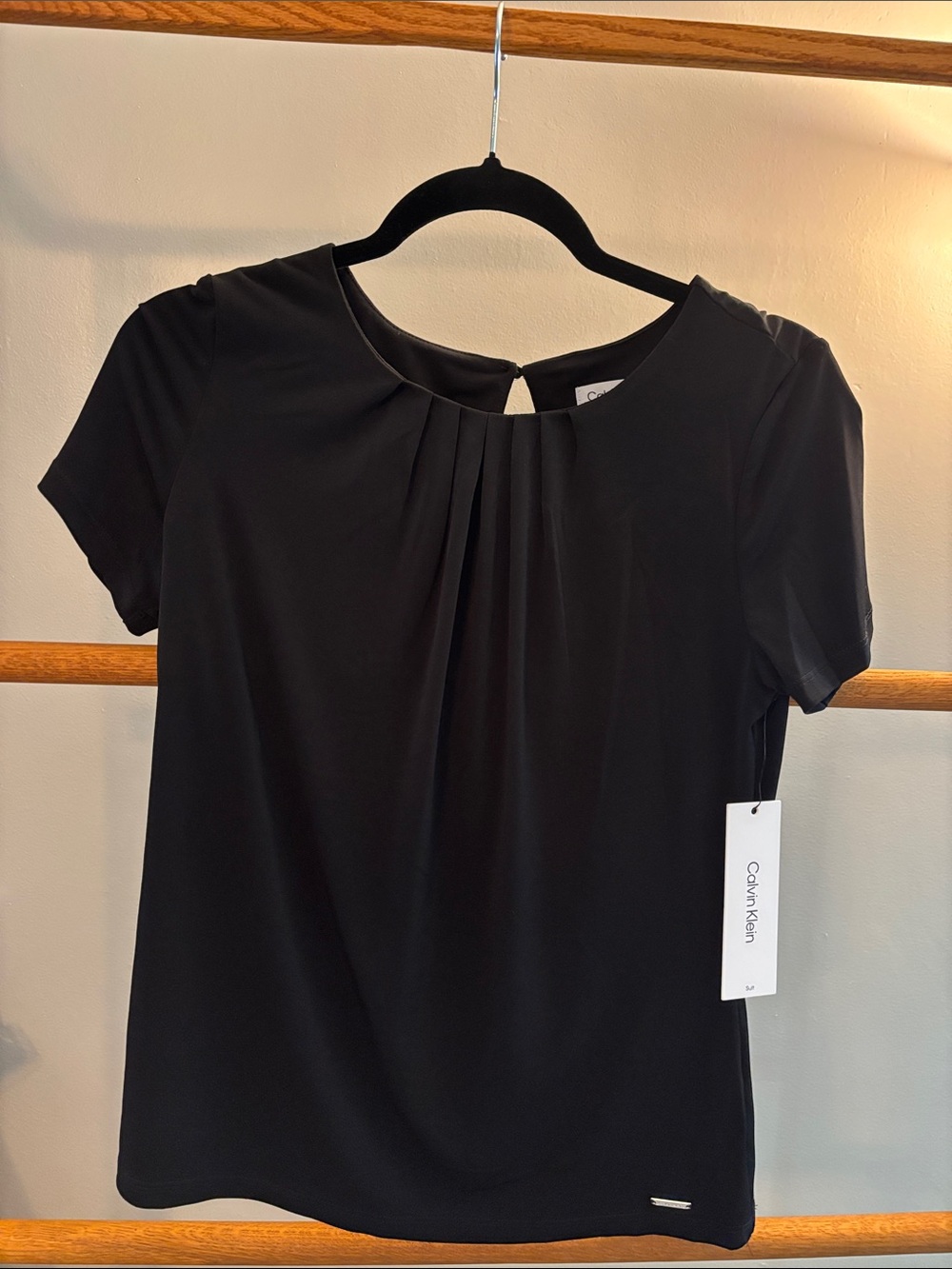 Calvin Klein Black Short-Sleeve Pleated Neck Tee